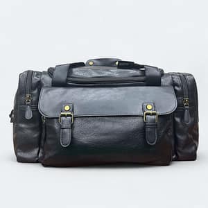 Black Premium Artificial Leather Duffle Bag with Multi Chambers Travel