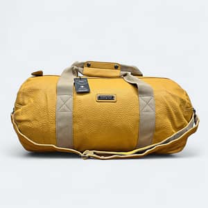 Premium Yellow Artificial Leather Round Duffle Bag – Big Travel Capacity