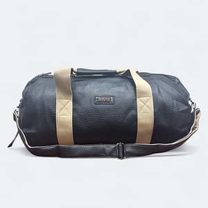 Large Black Round Artificial Leather Duffle Bag – Weekend & Travel Use