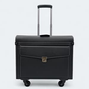 Four Wheel Artificial Leather Black Color Pilot Cabin Luggage