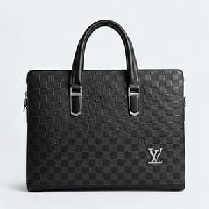 LV Luxury Black Checkered Leather Office Bag for Men L608